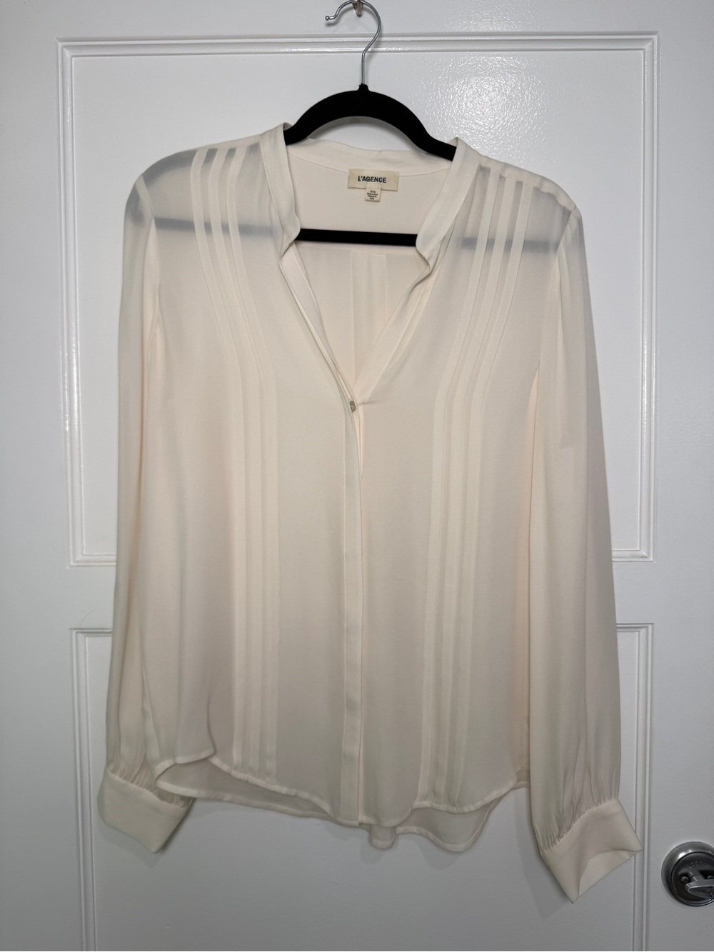 L’AGENCE Amalea Pintuck Silk Blouse Cream - Size Medium